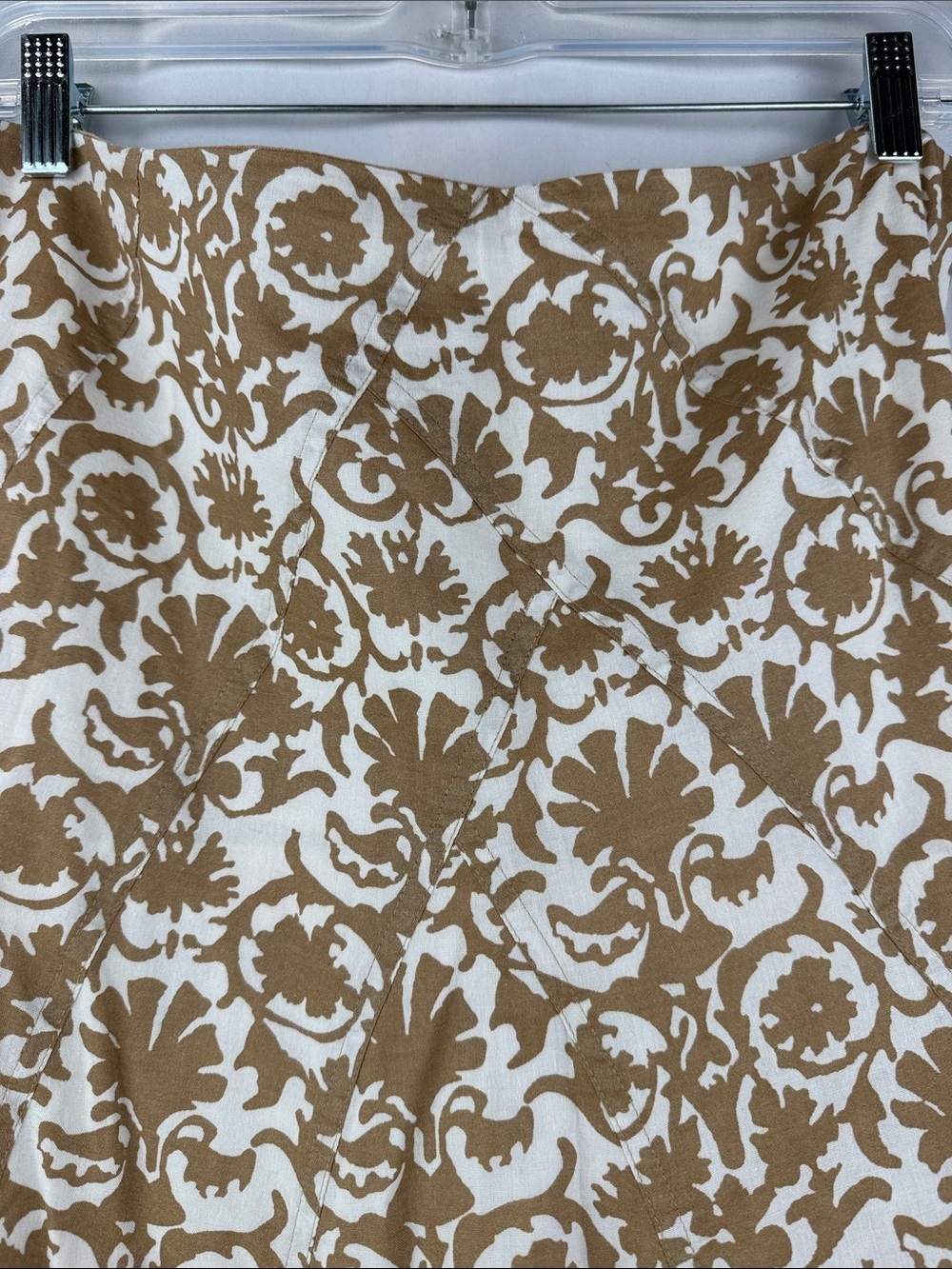 Liz Claiborne Cream and Tan Damask A-Line Side Zip Lined Skirt Women’s Size 14 - Picture 2 of 7